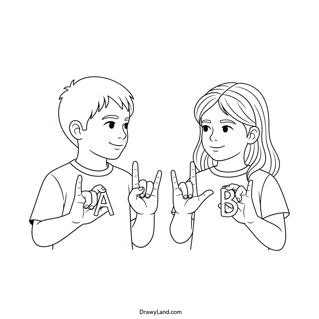 Easy ASL coloring pages for kindergarten students