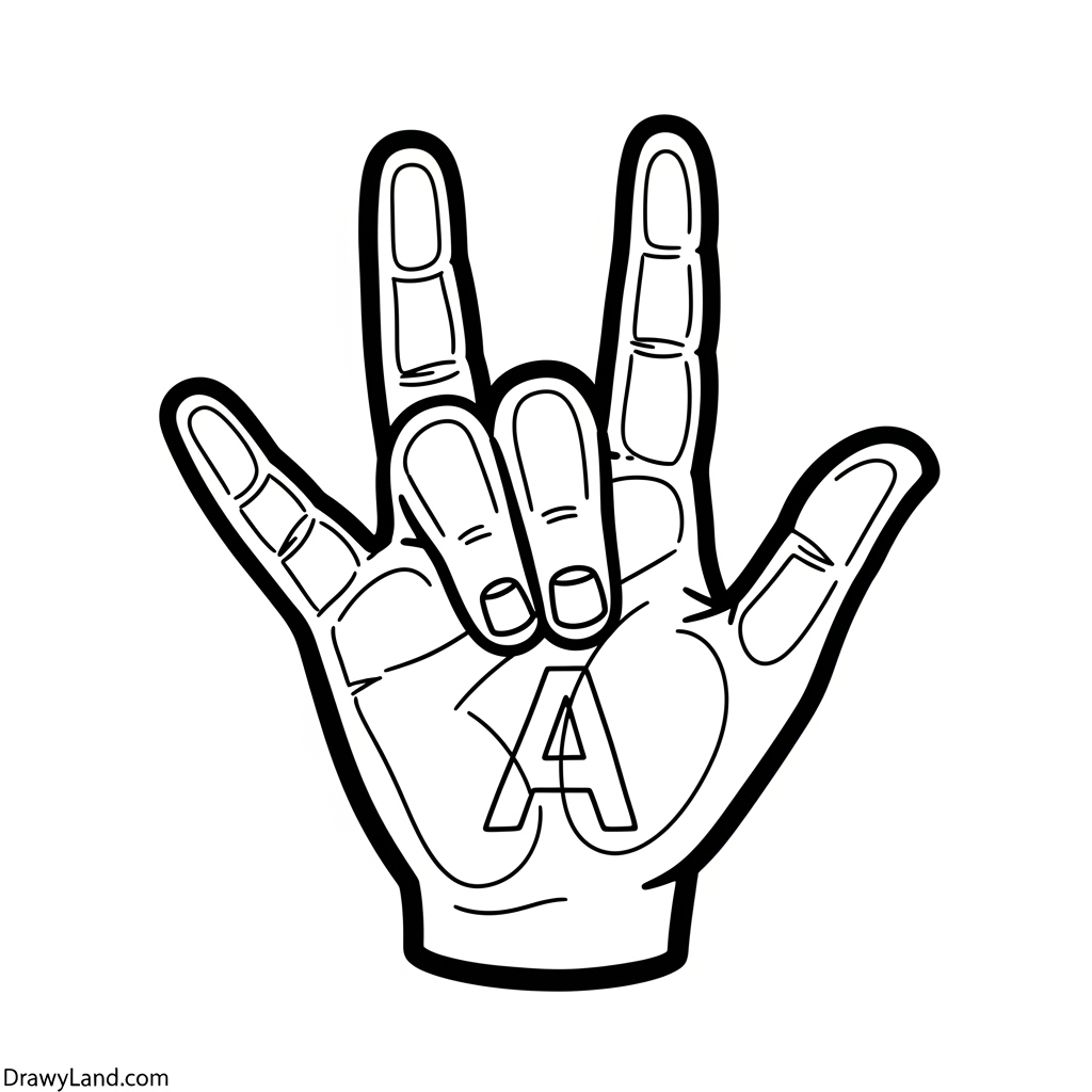 Printable ASL alphabet chart coloring sheet for kids