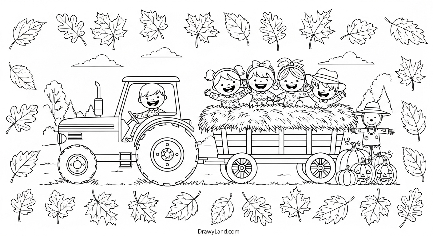 Free Printable Autumn Leaves Coloring Page Cute pile of leaves to color for preschool with acorns