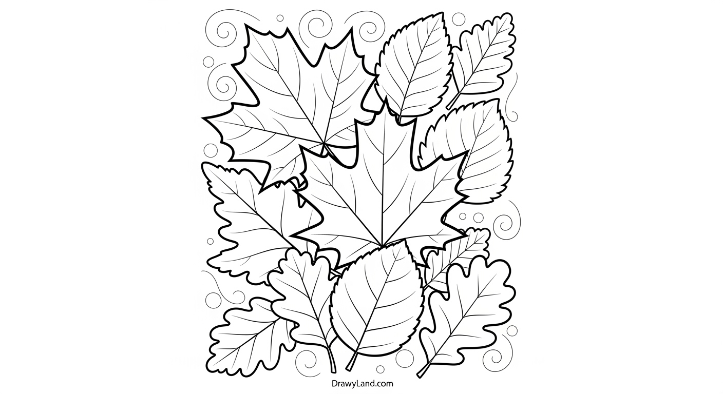 Free Printable Autumn Leaves Coloring Page A finished fall leaf coloring page ready for a craft project