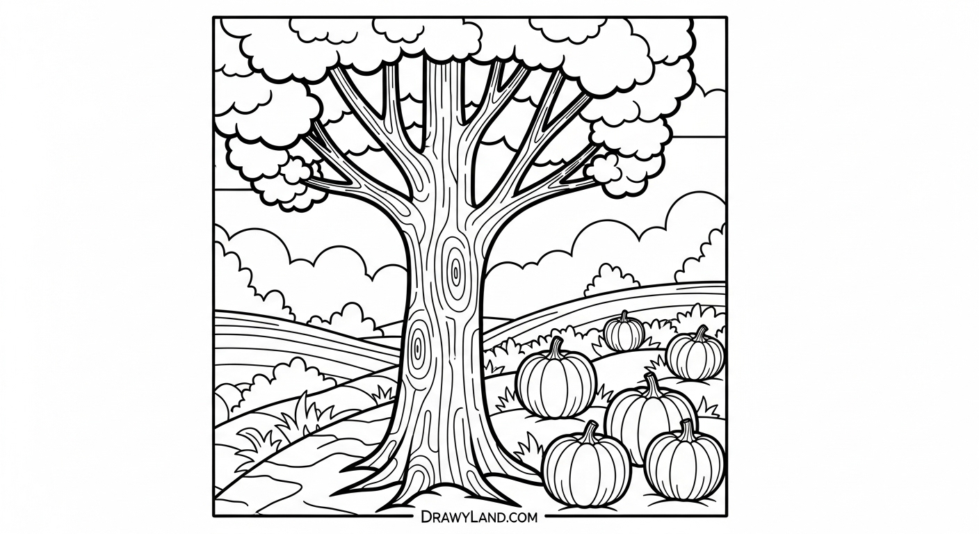 Free Printable Autumn Tree Coloring Pages A detailed fall foliage coloring printable for kids