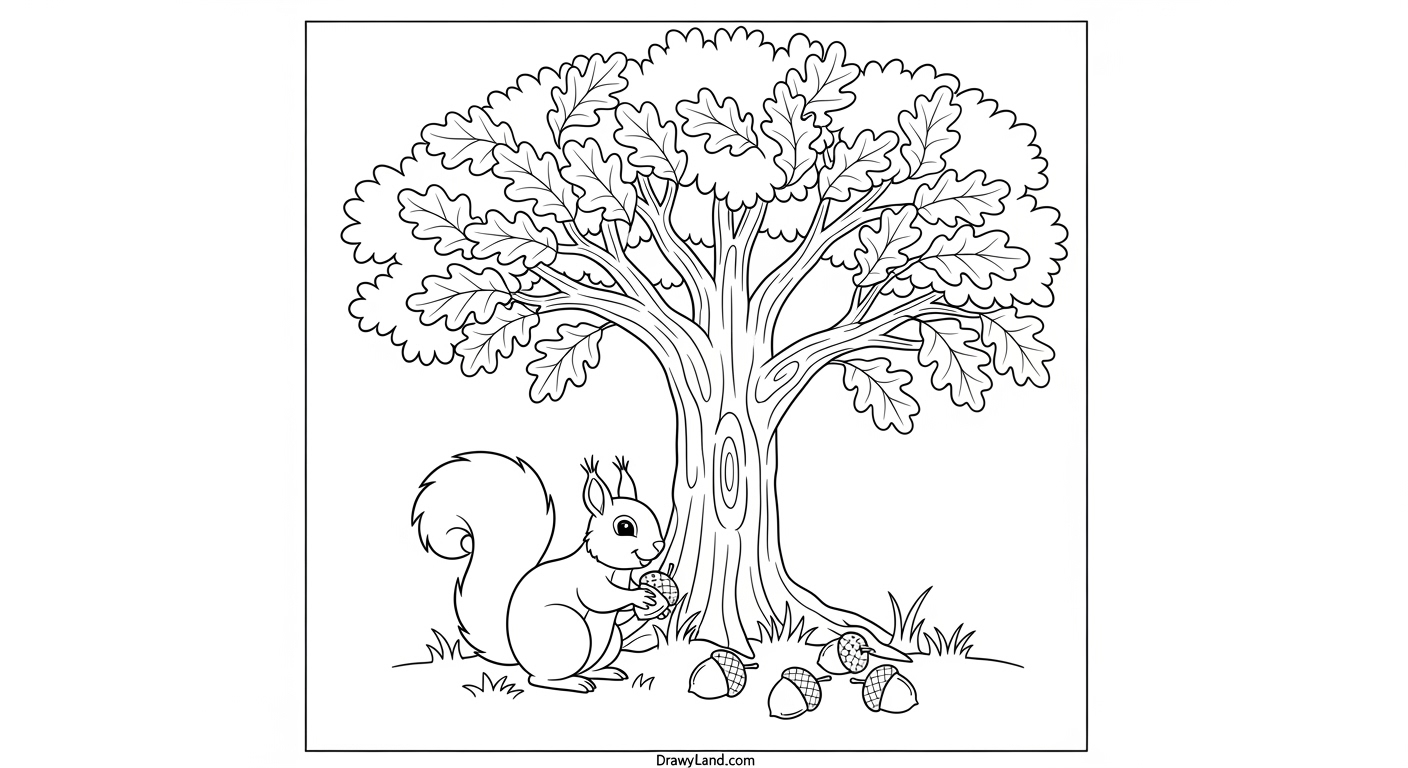 Free Printable Autumn Tree Coloring Pages A fall forest scene with falling leaves coloring page