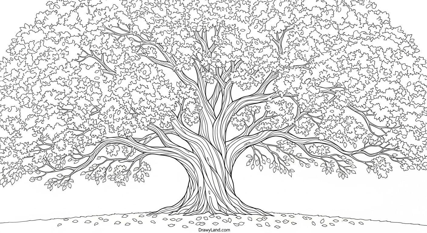 Free Printable Autumn Tree Coloring Pages An educational autumn tree line art printable for learning