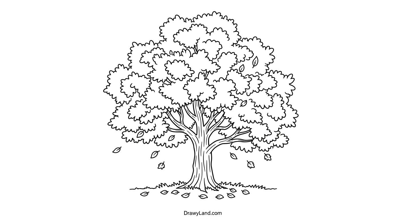 Free Printable Autumn Tree Coloring Pages An autumn landscape with trees to color for older kids