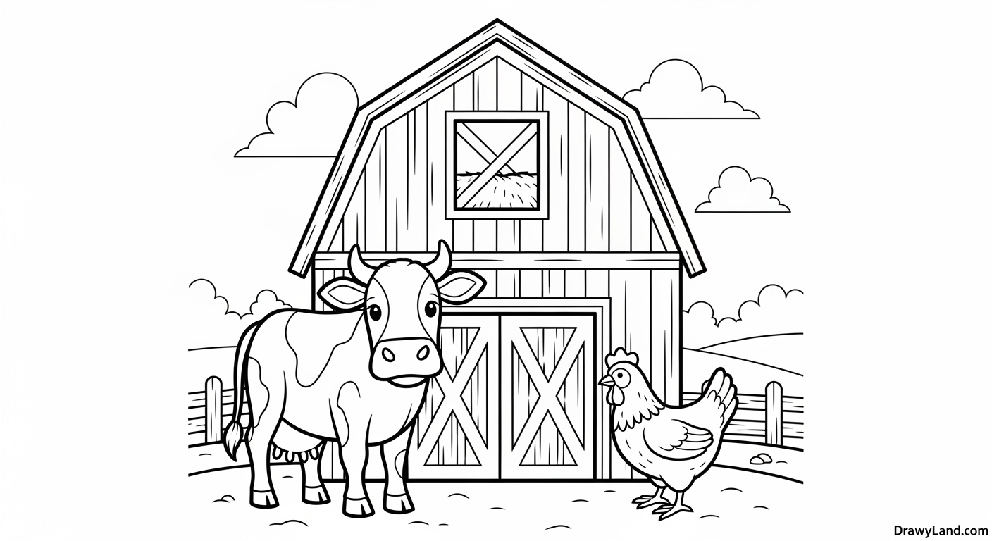 Free Printable Barn Coloring Pages for Kids Charming barn with farm animals coloring page