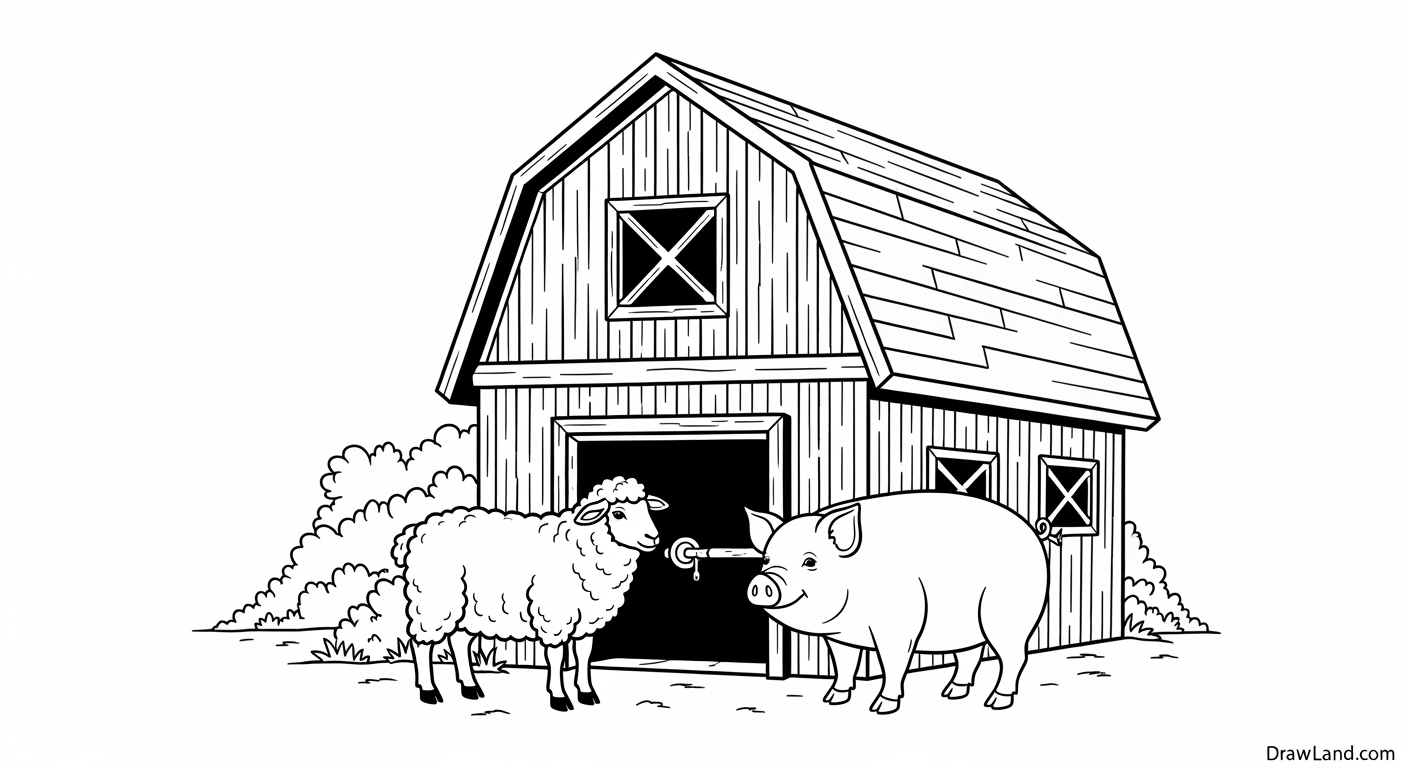 Free Printable Barn Coloring Pages for Kids Creative barnyard scene coloring page for kids