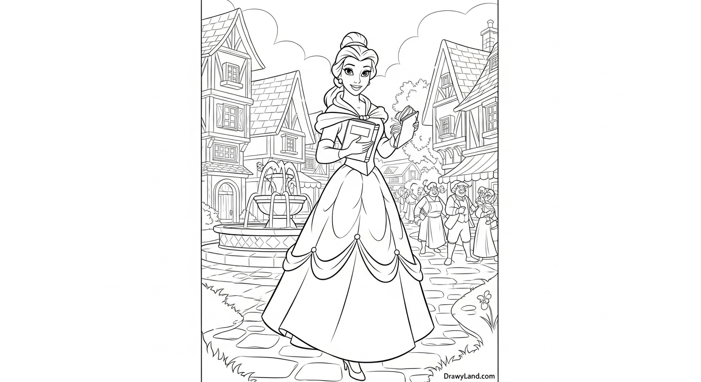 Free Printable Princess Belle Coloring Pages Belle reading a book coloring page printable