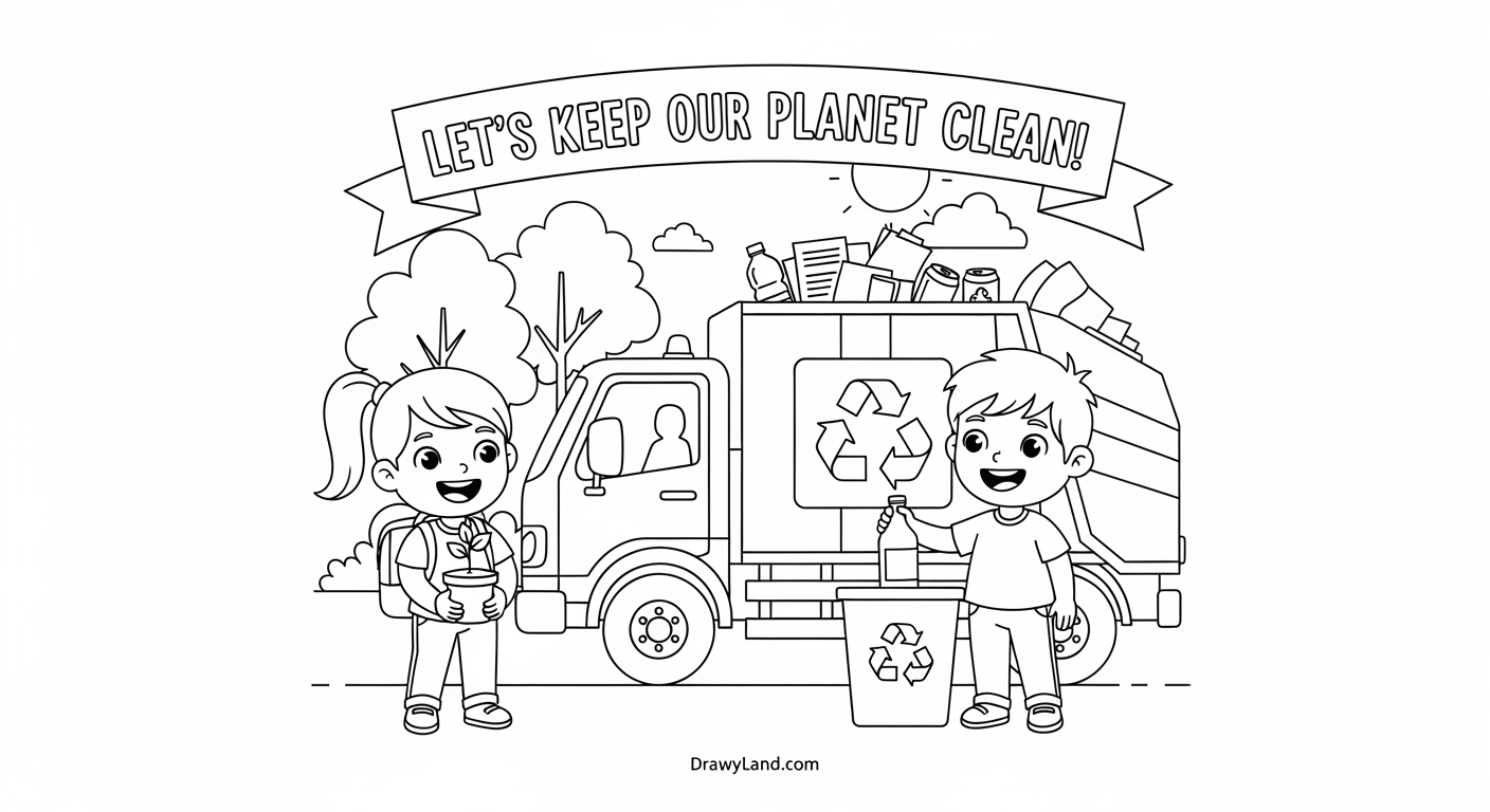 Free Printable Bin Lorry Coloring Pages A coloring page of a garbage truck driver at work