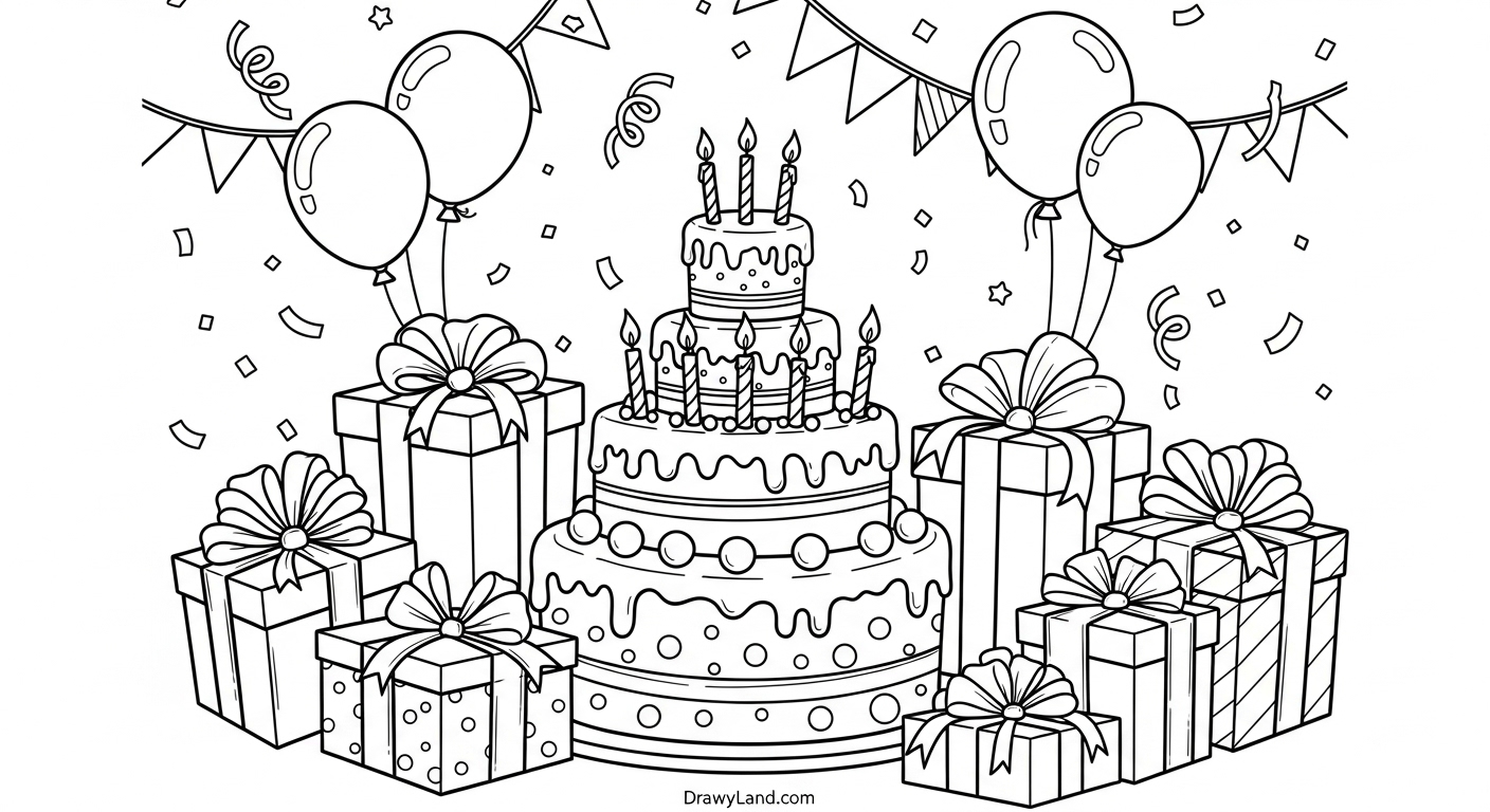 Free Printable Birthday Cake Color Sheet for Kids Easy birthday cake coloring page for toddlers with thick lines