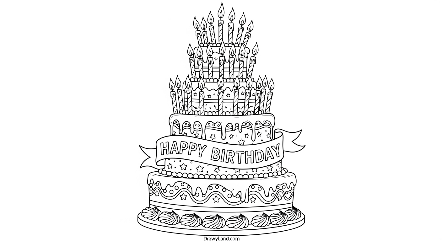 Free Printable Birthday Cake Color Sheet for Kids Cute animal on a birthday cake coloring page for kids