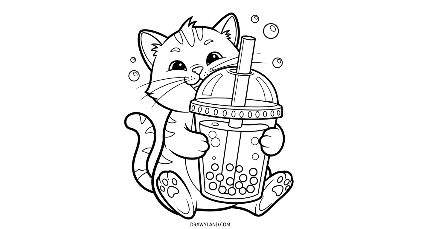 Free Printable Boba Coloring Pages for Kids kawaii boba coloring sheet with tapioca pearls
