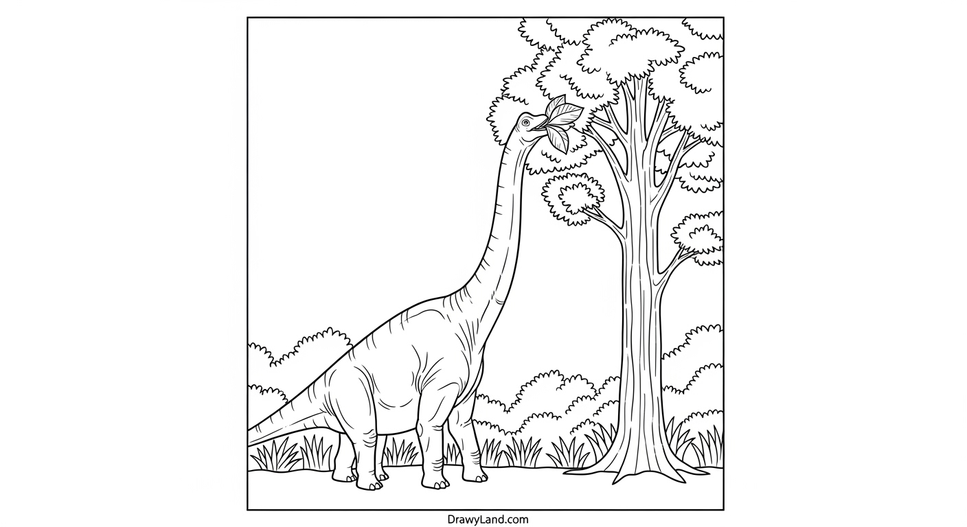 Free Printable Brachiosaurus Coloring Page for Kids Brachiosaurus drawing to color with prehistoric background