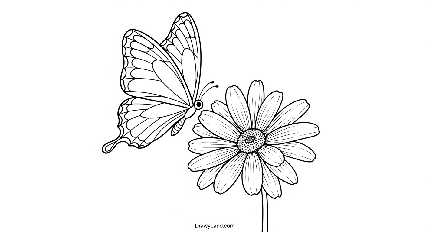 Free Printable Butterfly Flower Coloring Pages Cute cartoon butterfly and flower coloring printable for kids