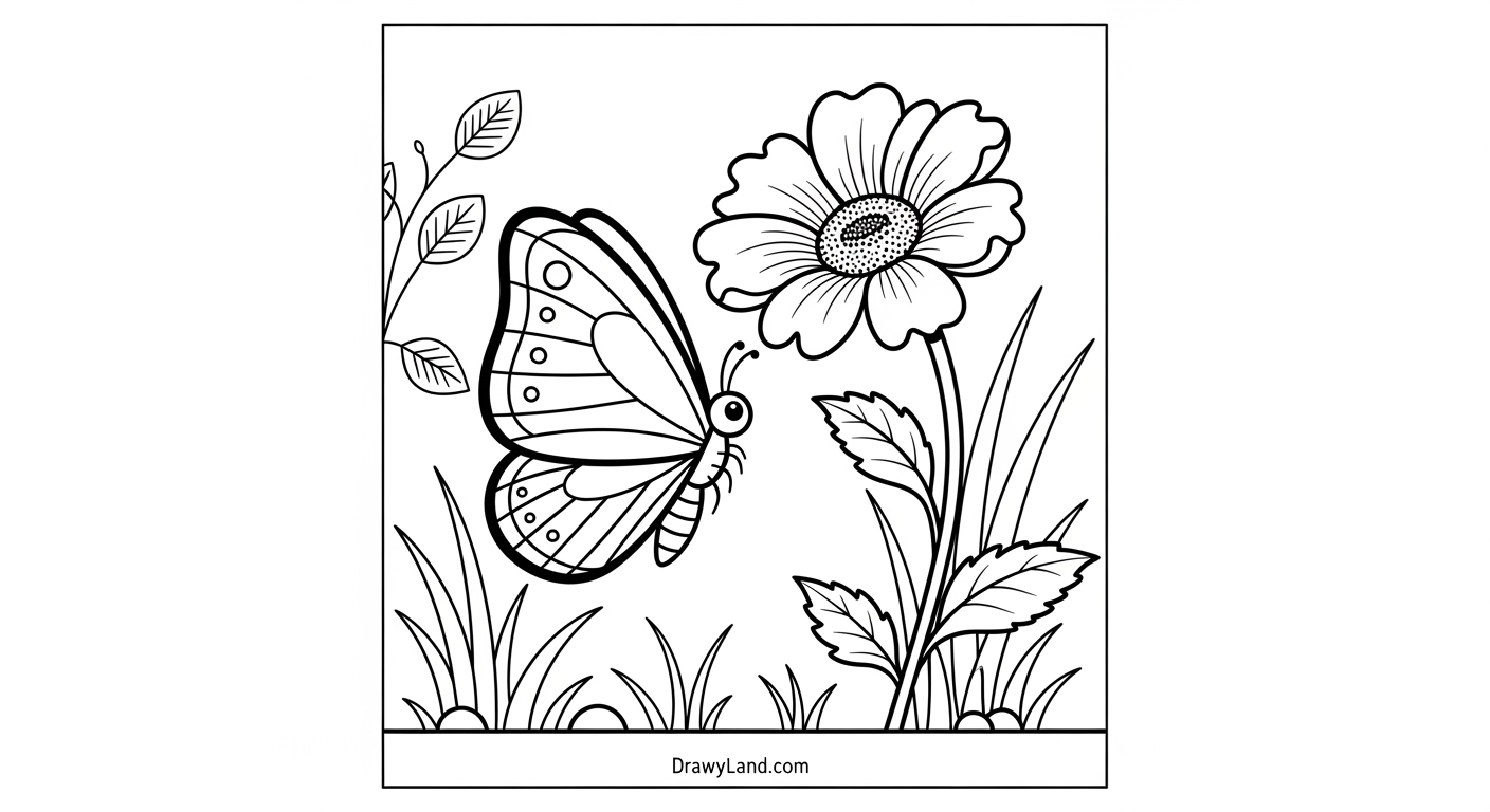 Free Printable Butterfly Flower Coloring Pages Educational coloring page of butterfly drinking nectar from flower