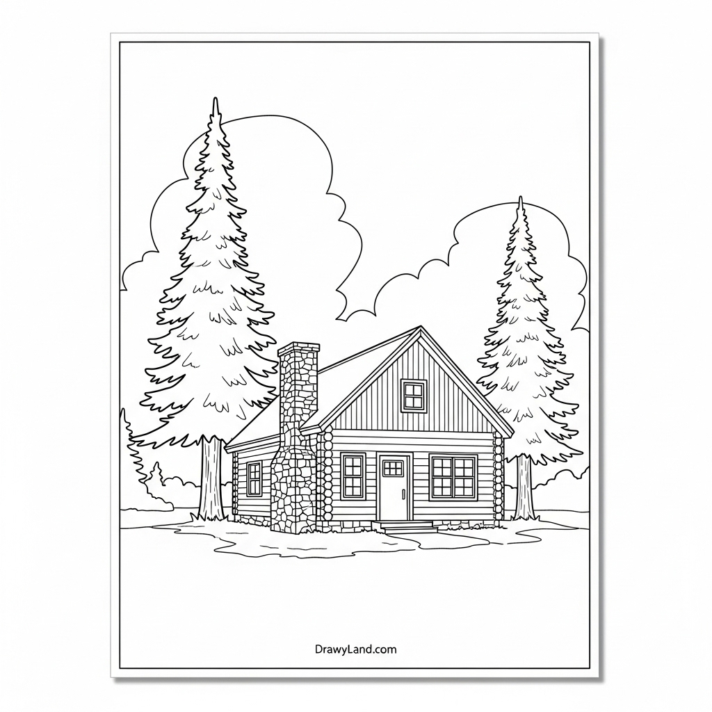 charming rustic cabin coloring page for kids
