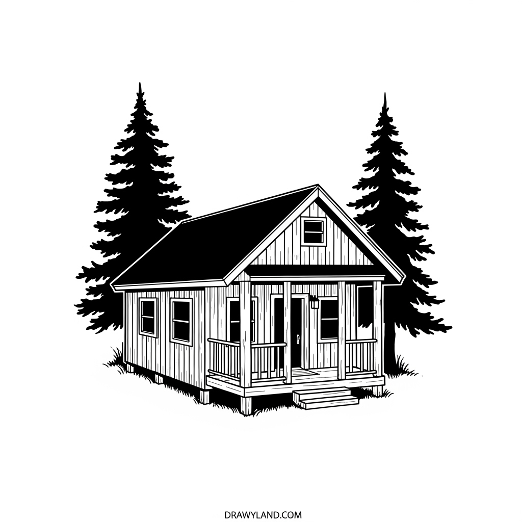 easy log cabin coloring page for preschoolers