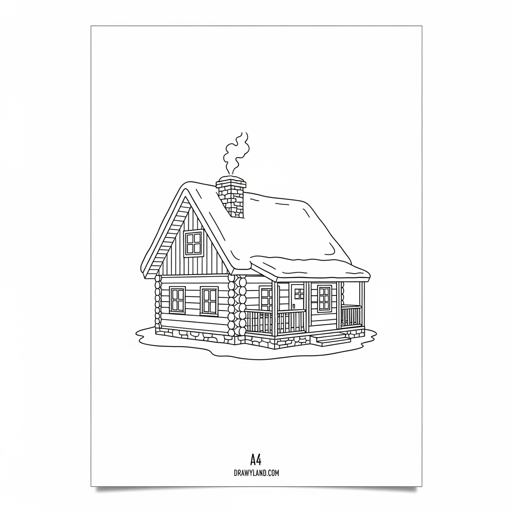 cozy log cabin coloring page printable