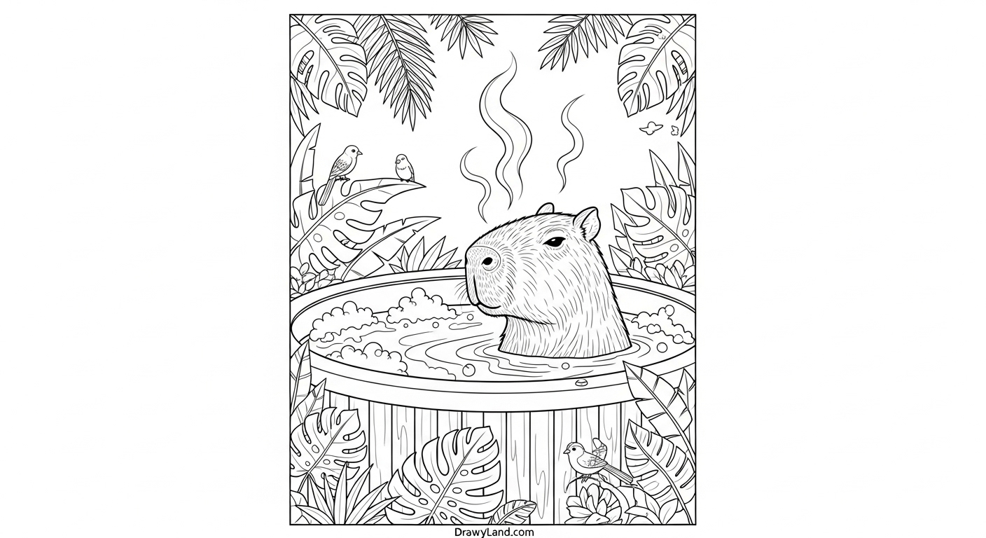 Free Printable Capybara Coloring Pages for Kids capybara in a hot tub coloring page printable