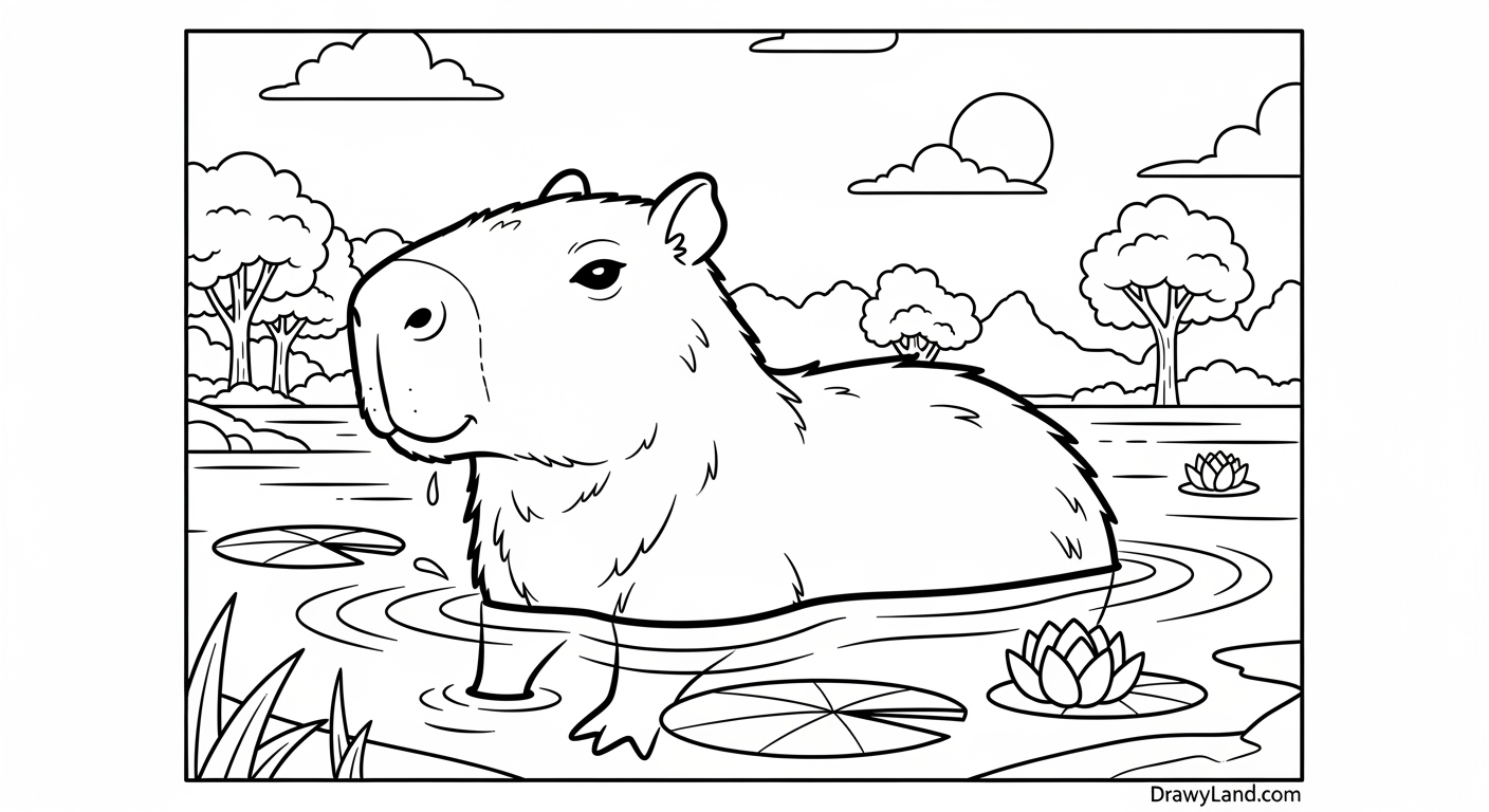 Free Printable Capybara Coloring Pages for Kids realistic capybara coloring page for older kids