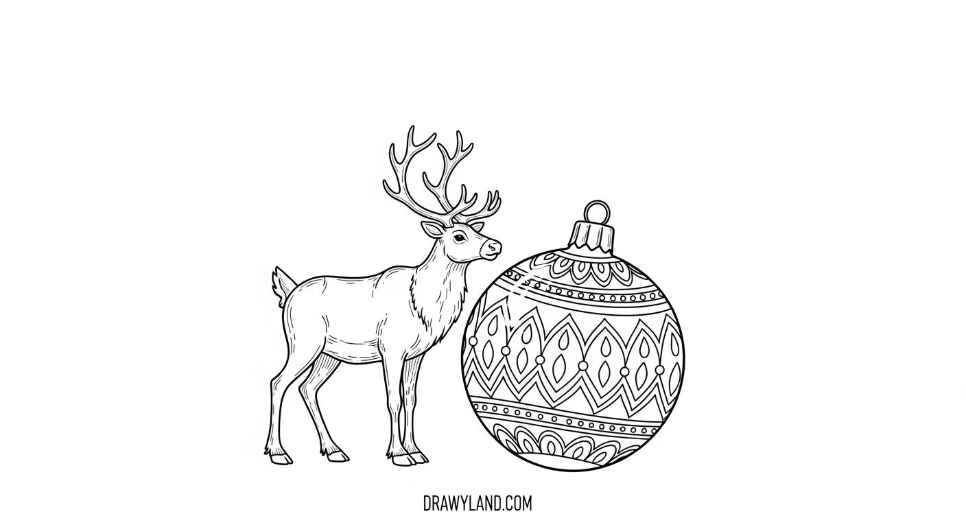 Free Printable Christmas Coloring Cards for Kids Close-up of a festive holiday card coloring page with a reindeer