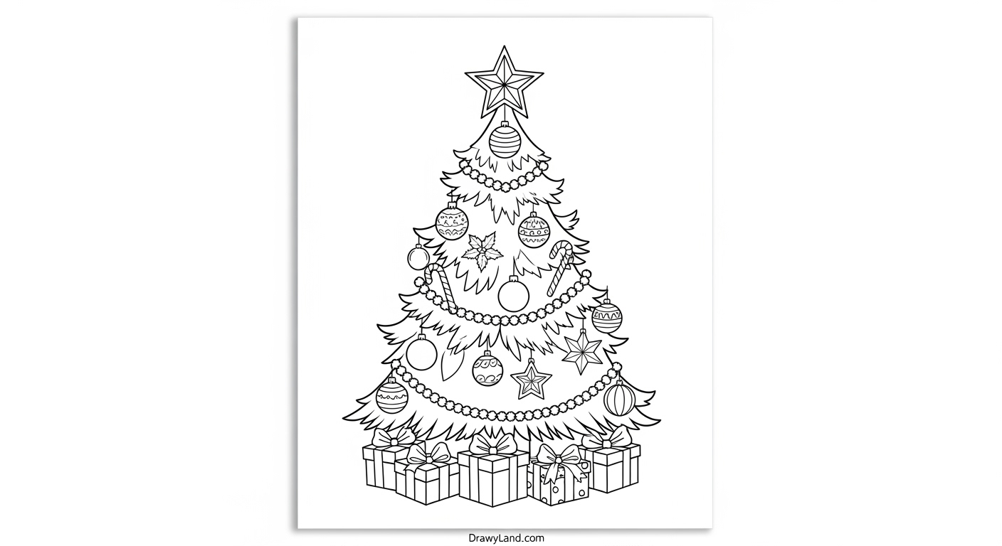 Free Printable Christmas Tree Coloring Book easy christmas tree coloring page for toddlers and preschoolers