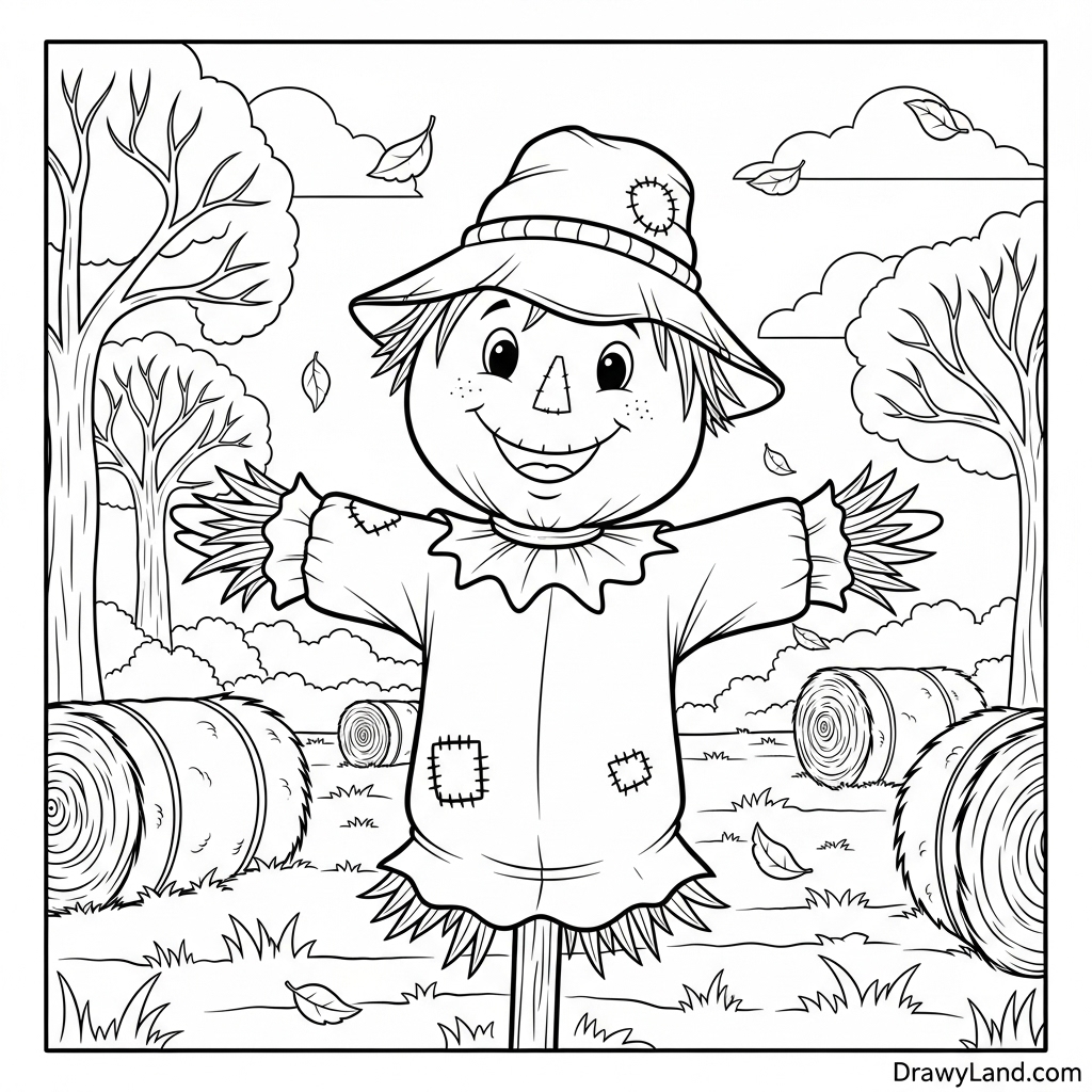 A collection of pumpkins and apples in a harvest-themed fall coloring book