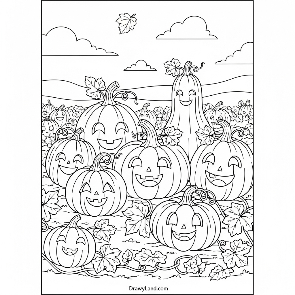 A friendly turkey illustration from a fall coloring book for Thanksgiving