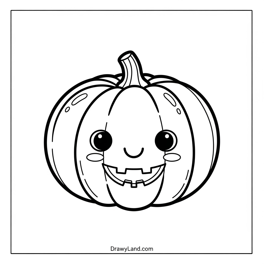 A happy scarecrow and pumpkin in a field for a fall coloring book