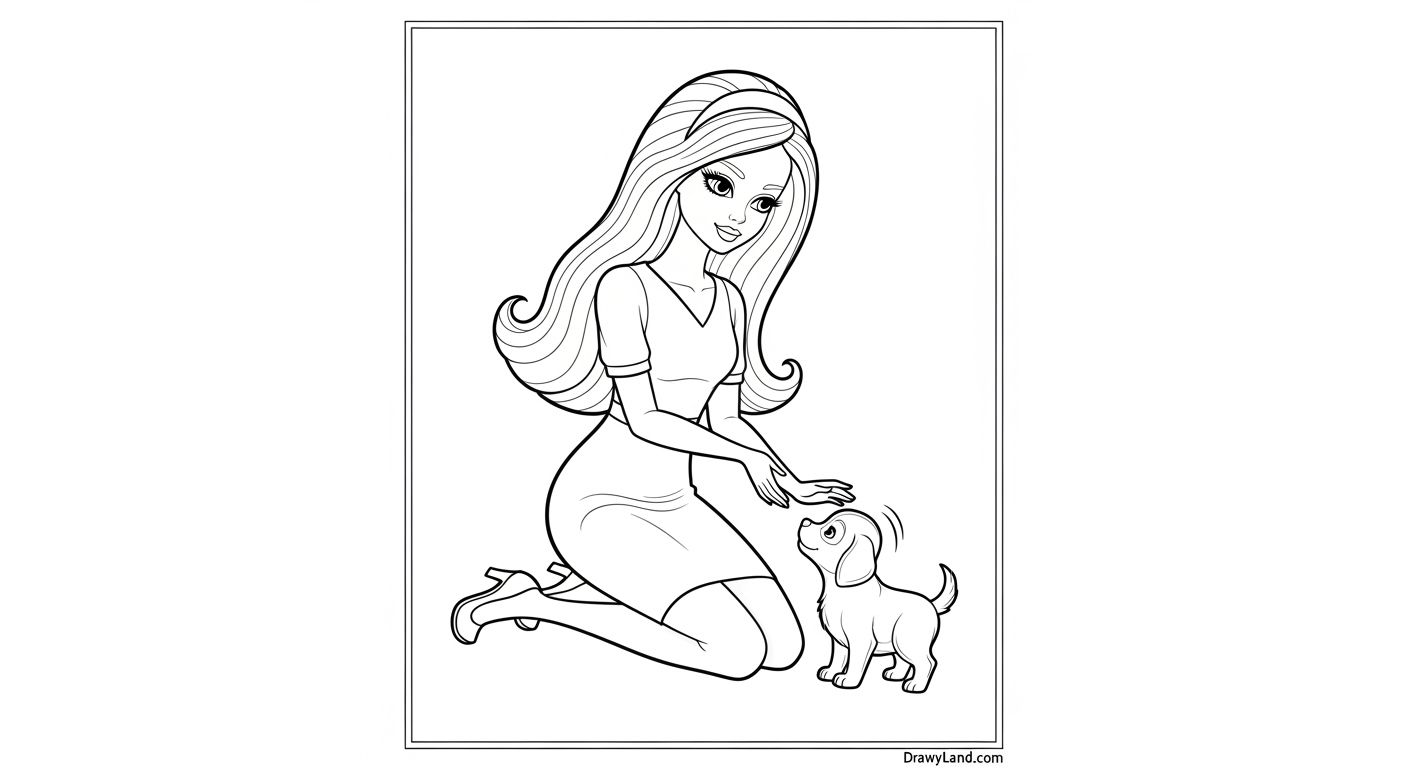 Free Printable Barbie Coloring Pages for Kids Cute Barbie and puppy coloring pages for toddlers