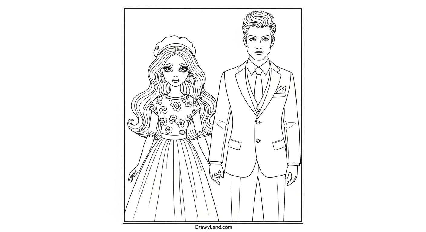 Free Printable Barbie Coloring Pages for Kids Printable Barbie and Ken coloring page for preschoolers