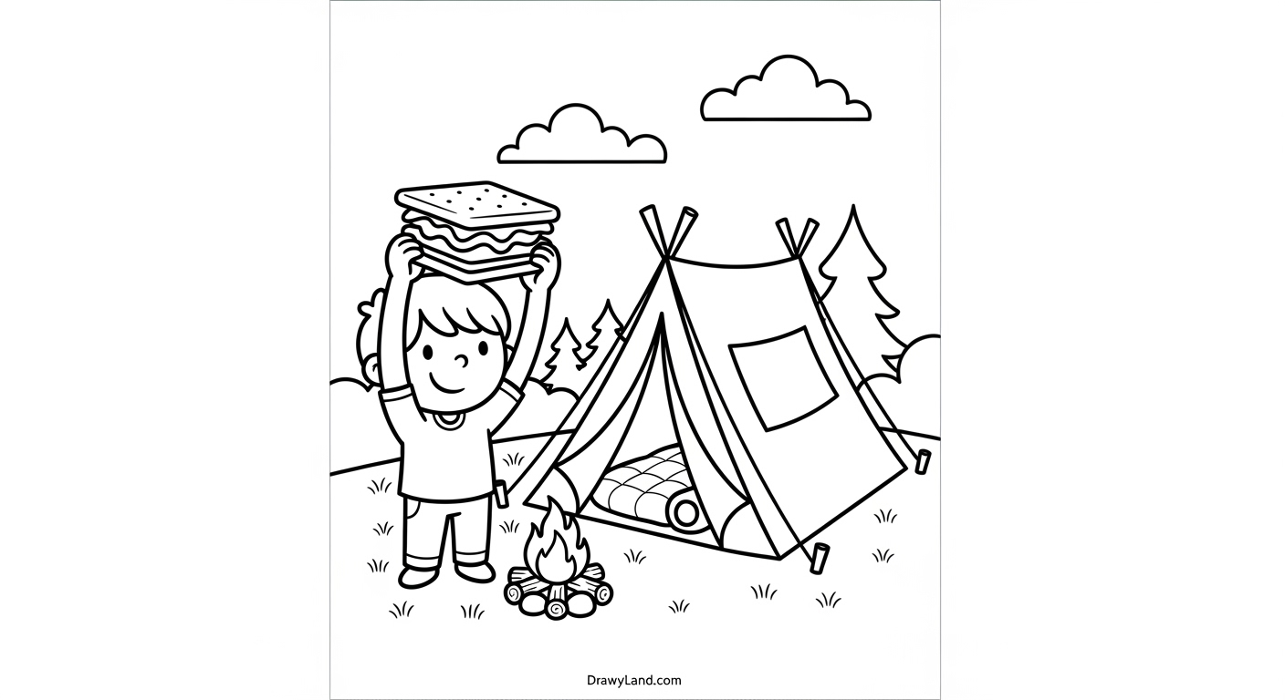 Free Printable Coloring Pages for Camping Adventures A scenic view with mountains and a lake camping coloring page