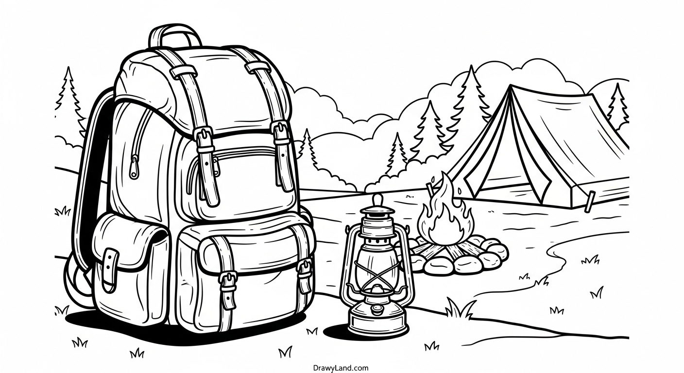 Free Printable Coloring Pages for Camping Adventures A child enjoying a summer camp coloring page with a tent