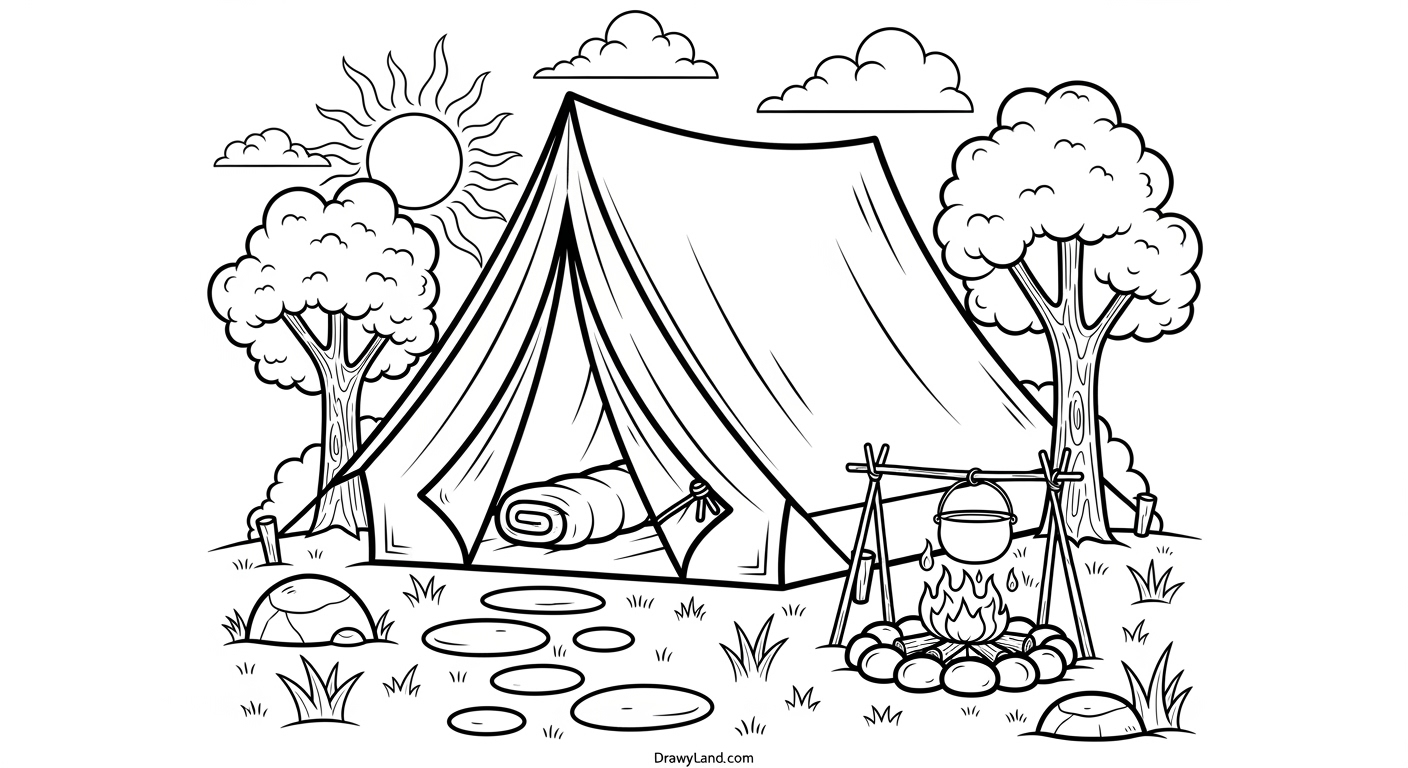 Free Printable Coloring Pages for Camping Adventures A family enjoying a camping trip coloring page for kids