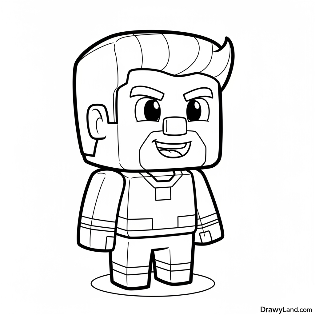Free Printable Minecraft Coloring Pages for Kids Steve and Alex standing in a block world on a Minecraft coloring page
