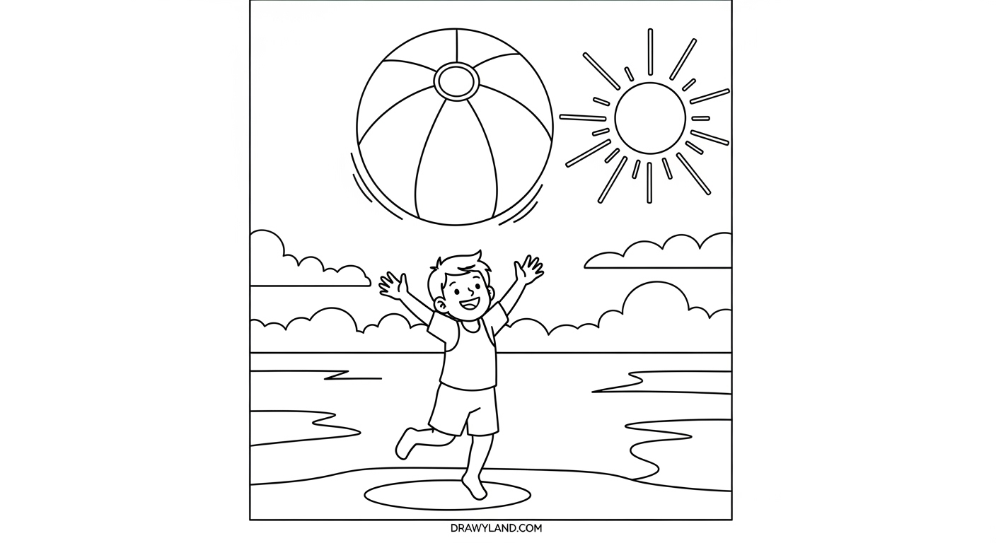 Free Printable Seasons Coloring Pages for Kids A fun summer coloring page with a sun and beach