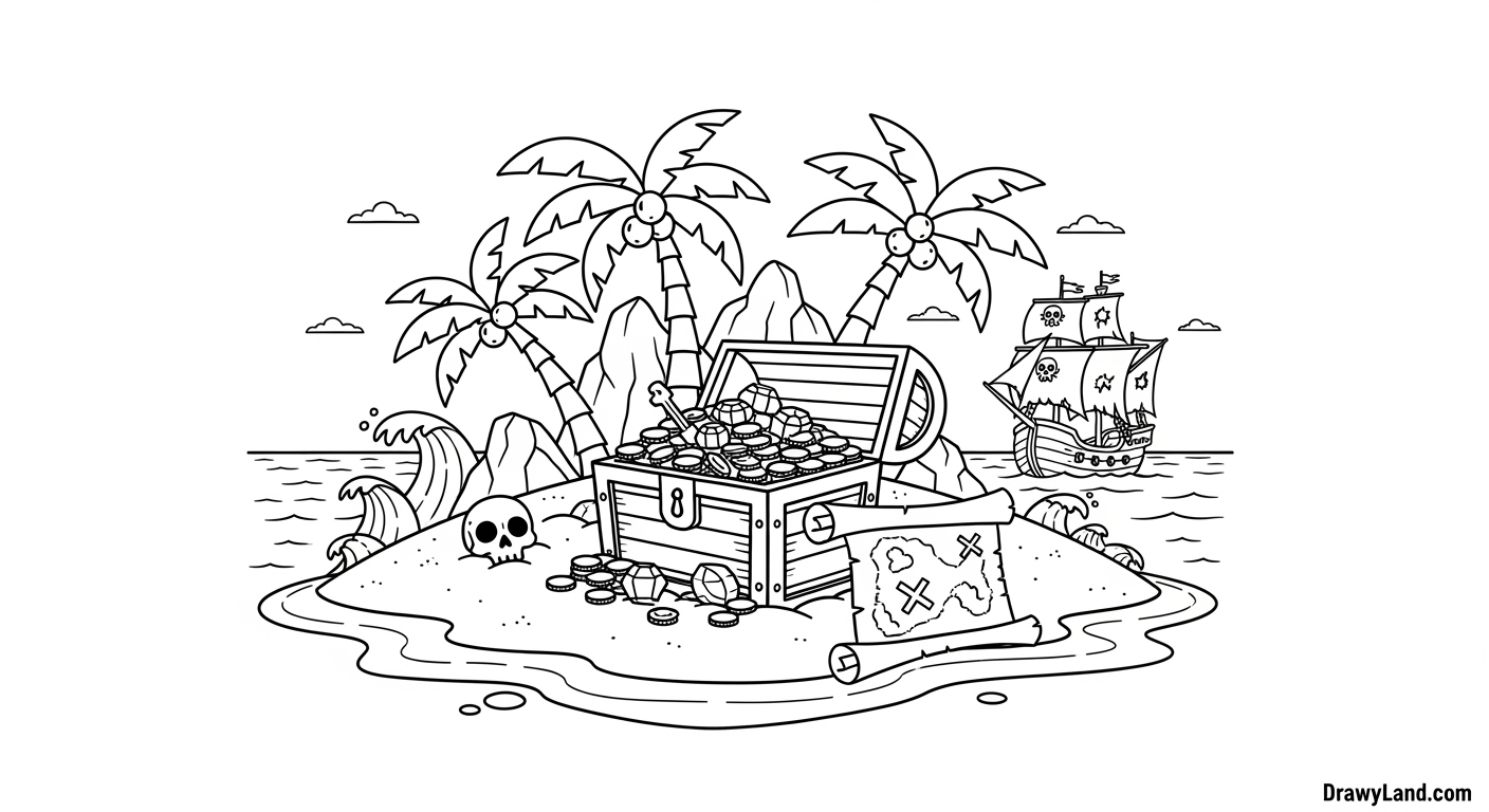 Free Printable Island Coloring Pages for Little Explorers treasure map island coloring pages for kids