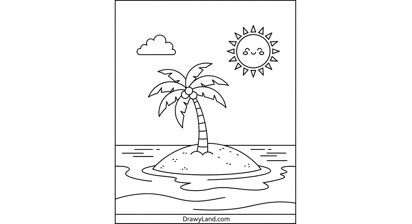 Free Printable Island Coloring Pages for Little Explorers easy island coloring for kids with a simple beach scene