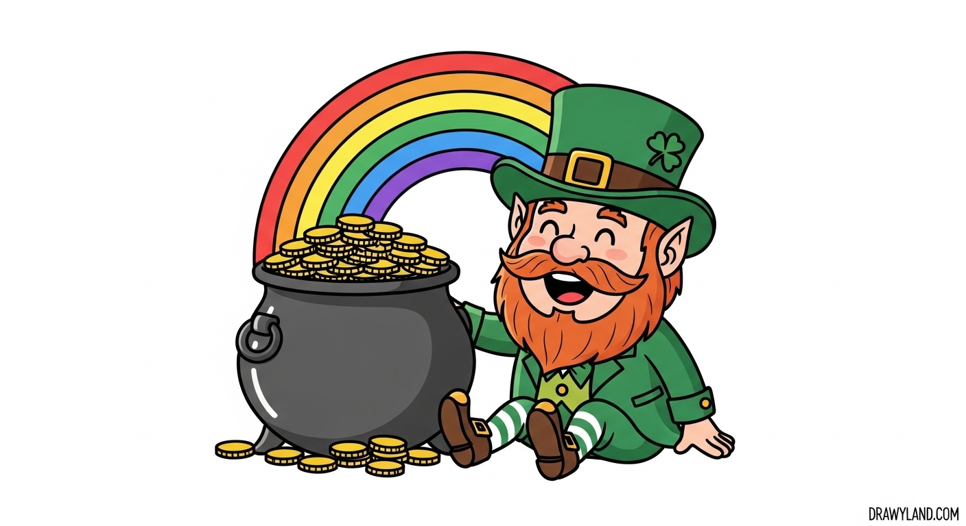 Free Printable Coloring Pages of a Leprechaun Cute leprechaun with a pot of gold coloring page