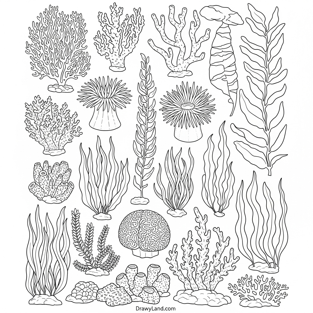 underwater ocean coral outline for preschoolers