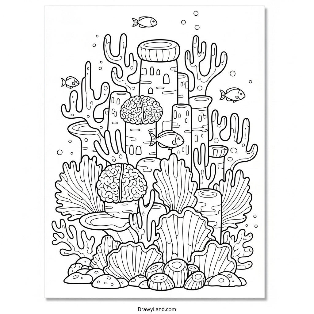 vibrant coloring pages of coral reef with fish