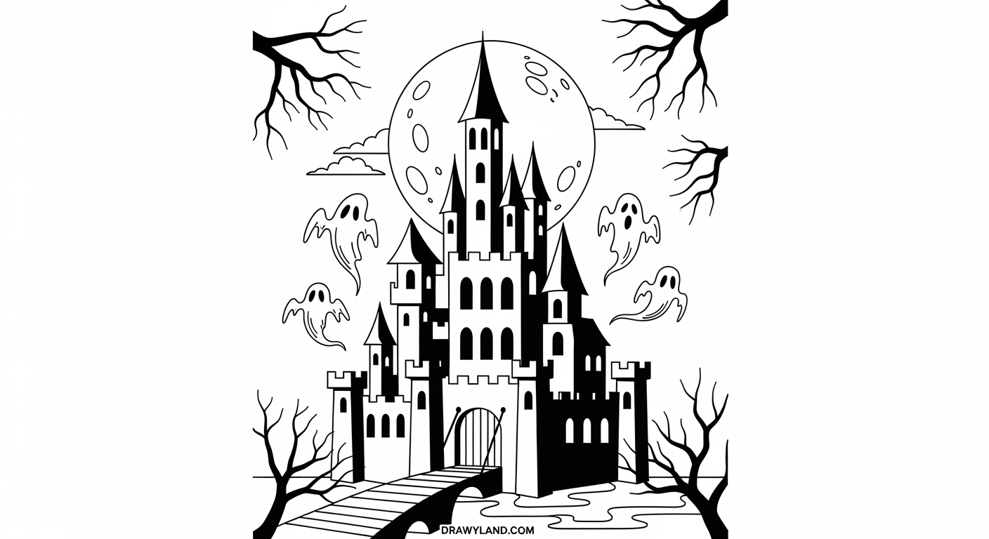 Free Printable Haunted House Coloring Pages for Kids Printable spooky castle for preschoolers to color