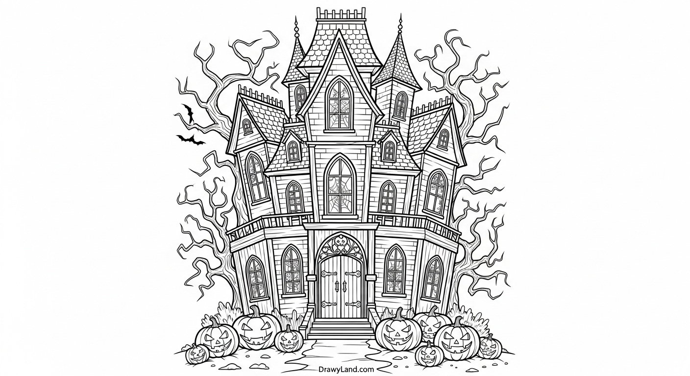 Free Printable Haunted House Coloring Pages for Kids A simple haunted house outline to color for kids