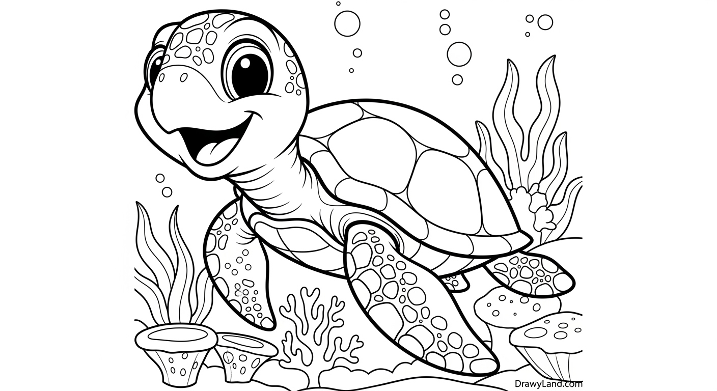 Free Printable Coloring Pages of Turtles Realistic turtle drawing to color for young artists