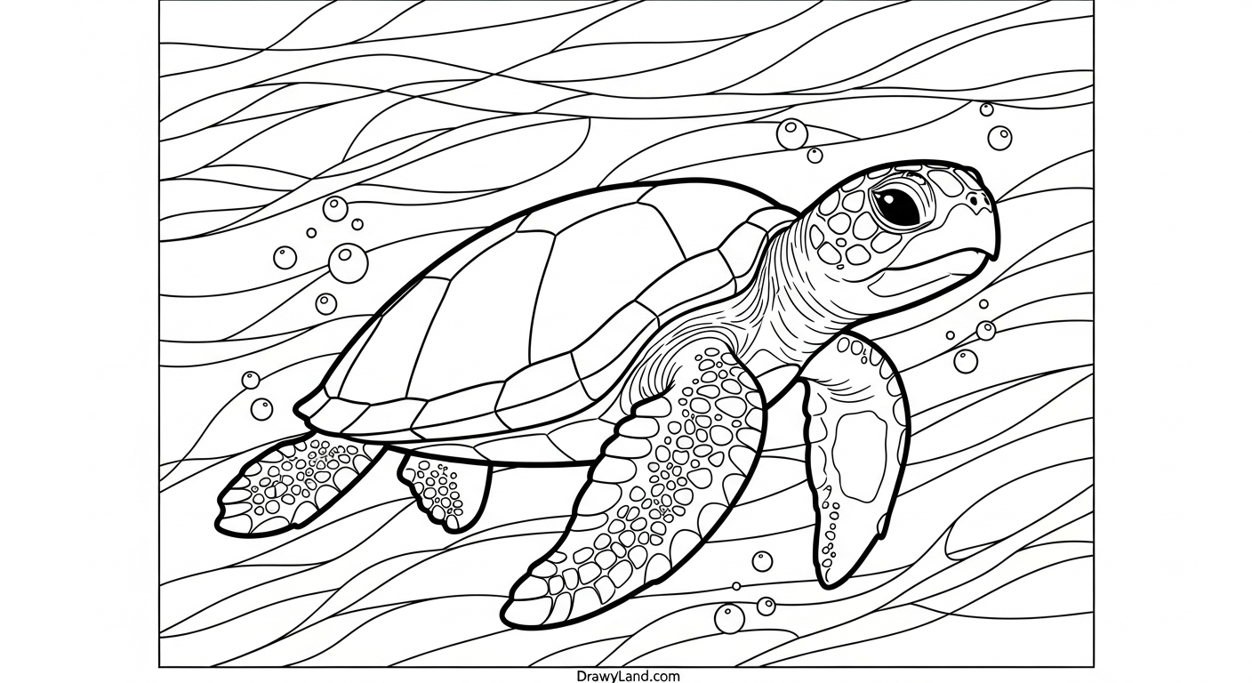 Free Printable Coloring Pages of Turtles A happy turtle on a free printable coloring page