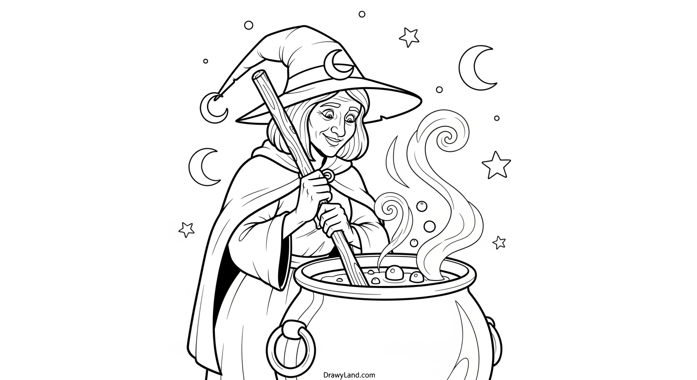 Free Printable Coloring Pages of Witches classic halloween witch on a broom coloring sheet