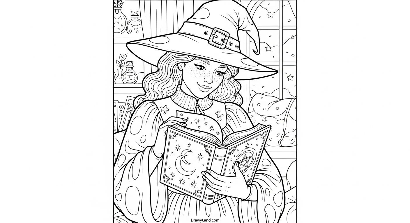 Free Printable Coloring Pages of Witches a printable witch coloring page with a magic potion