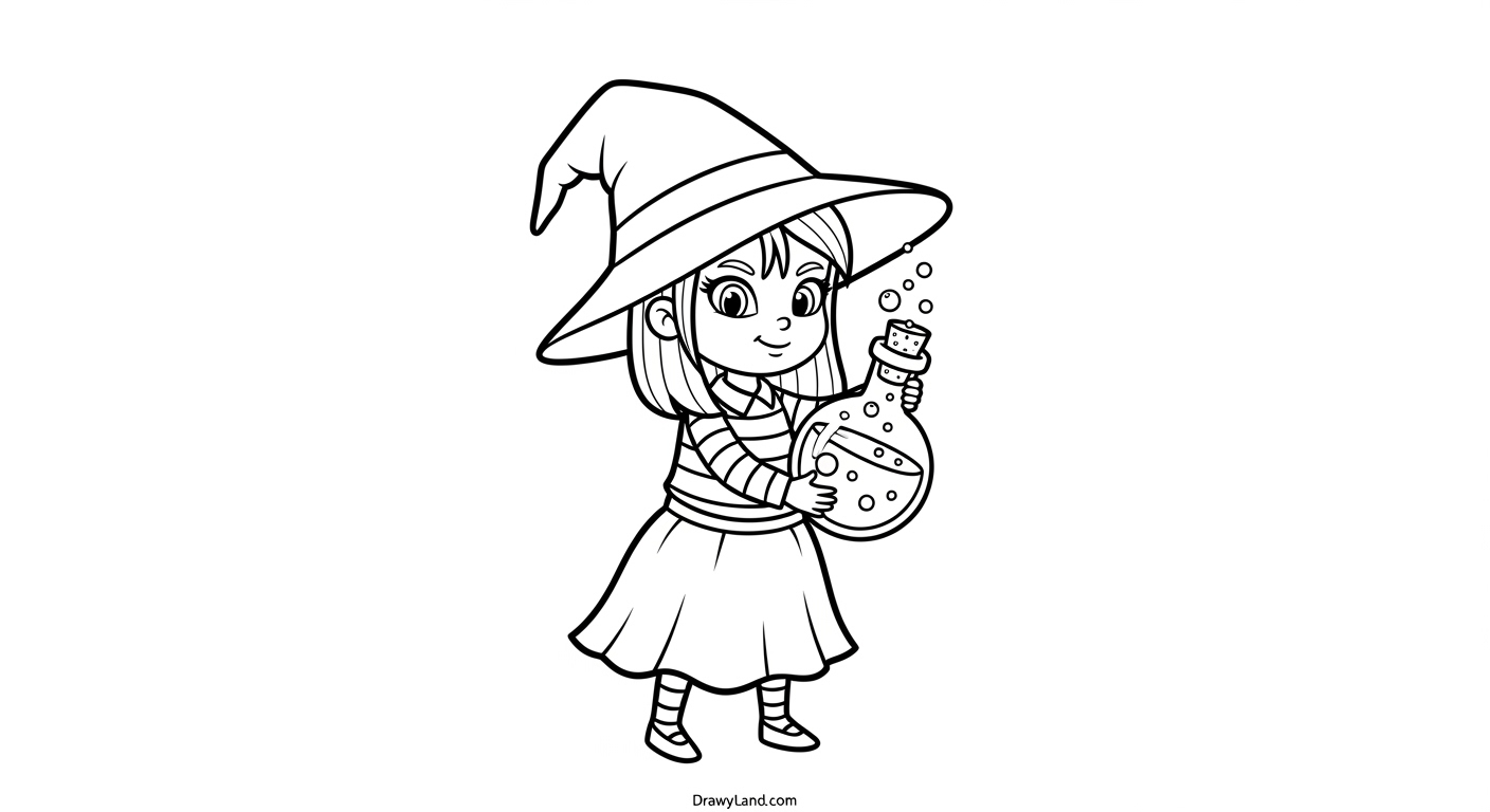 Free Printable Coloring Pages of Witches easy witch coloring activity for preschool children