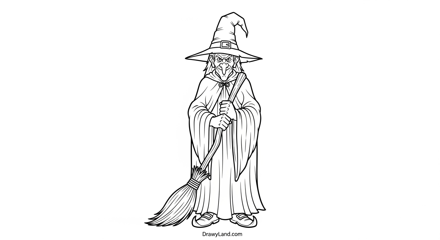 Free Printable Coloring Pages of Witches simple witch coloring page with a black cat