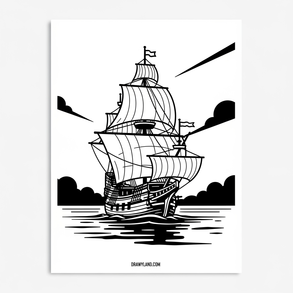 A simple pilgrim coloring page for preschoolers with thick lines