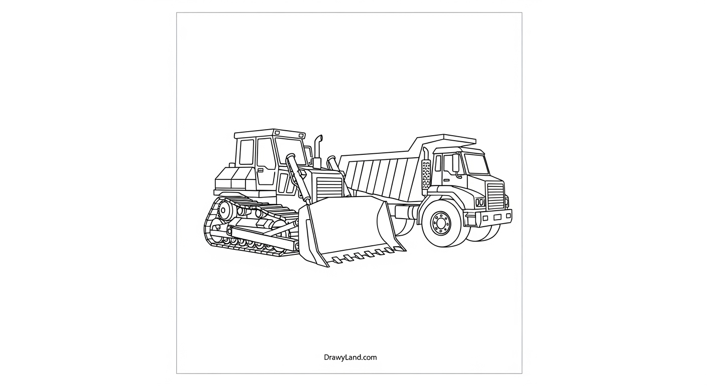 Fun & Free Printable Construction Coloring Pages Preschool crane and excavator construction coloring page